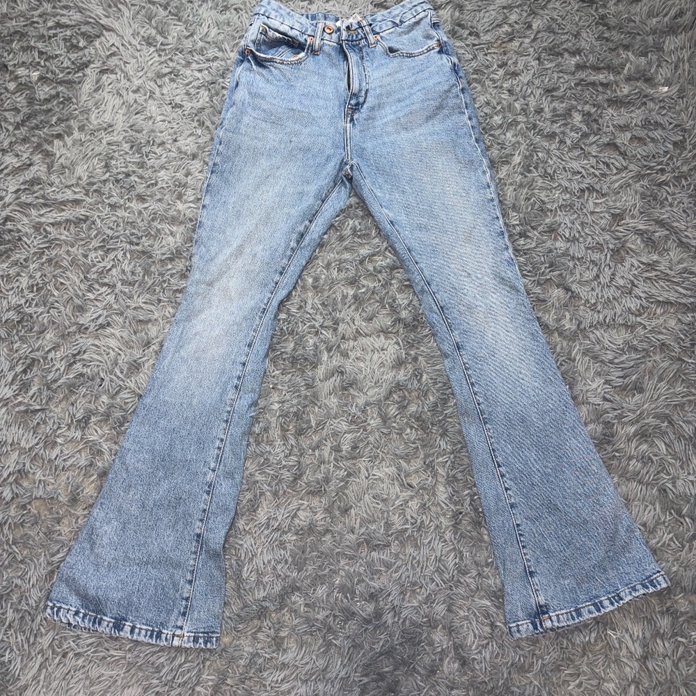 Forever Forever 21 Curved Flare Jeans Light Wash High Rise Boho 26